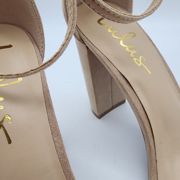 Lulus Taylor Natural Suede Block Heels Size 8.5 Ankle Strap Sandal Open Toe - Picture 8 of 10